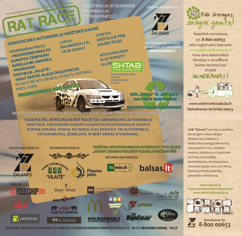 Balandžio 13-ąją į Kauną sugrįžta automobilių orientacinės varžybos RAT RACE! Balandžio 13-ąją į Kauną sugrįžta automobilių orientacinės varžybos RAT RACE!