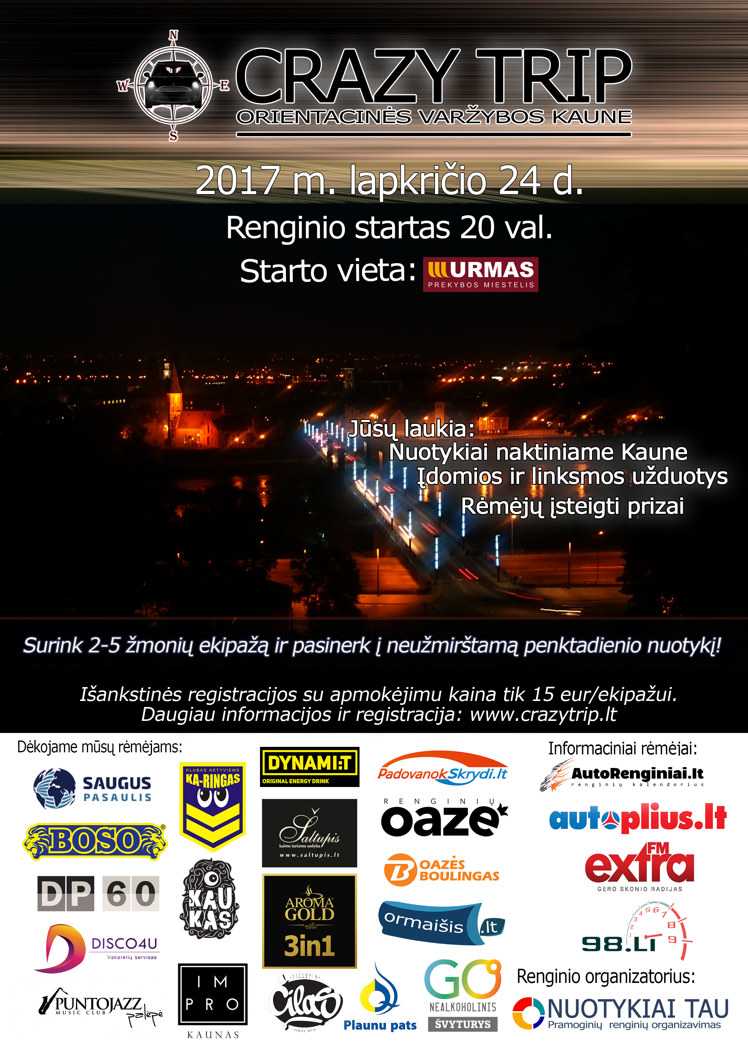 Orientacinės automobilių varžybos Kaune CRAZY TRIP 2017-11-24